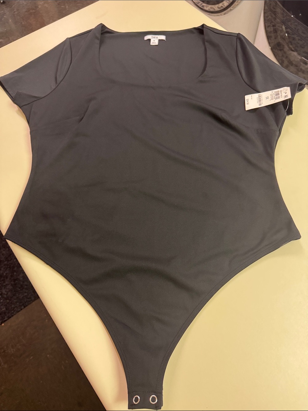 Bar III Black Short Sleeve Scoop Neck Bodysuit